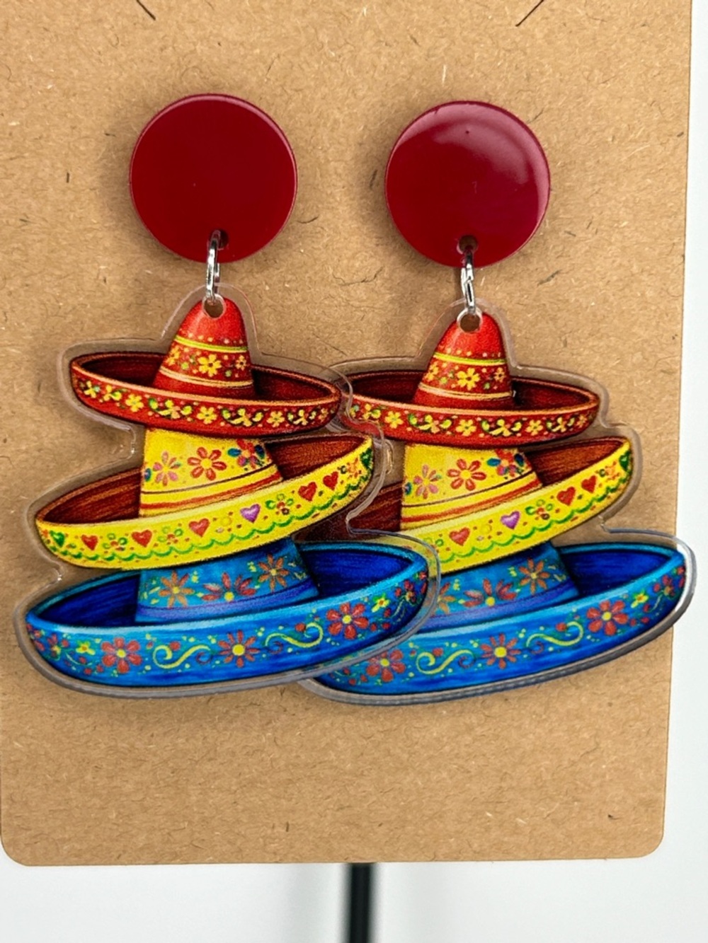 *LAST SET* Colorful Sombrero Statement Earrings cinco de Mayo Fashion Jewelry